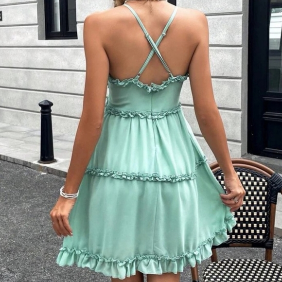 NWOT SHEIN Cross-Strap-Back Tiered Fit-N-Flair Boho Pullover Knee-Length Dress - Picture 2 of 4